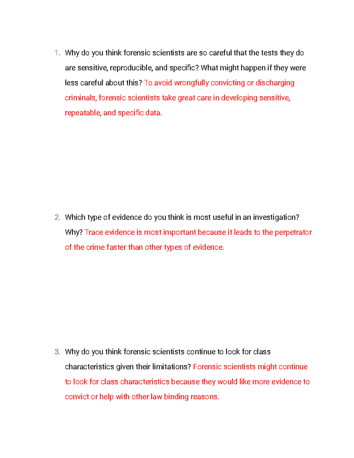 unit 3 critical thinking questions forensic science