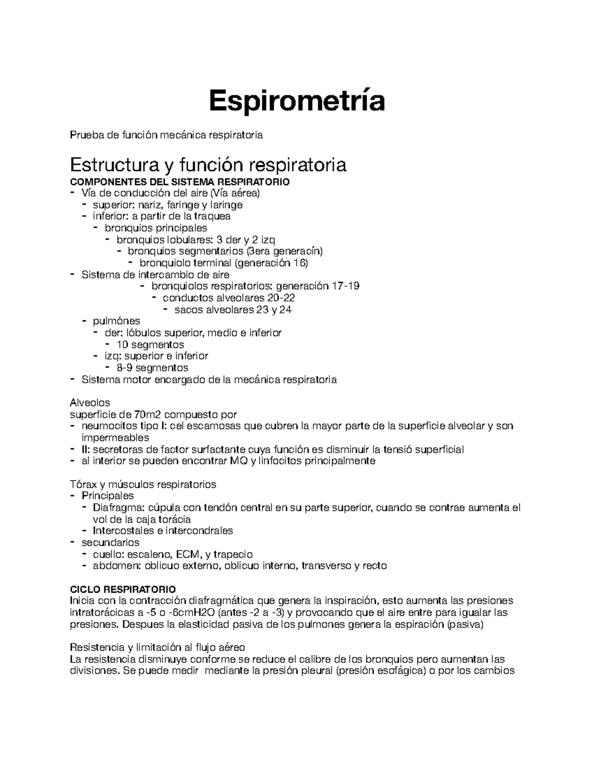 Espirometria - Resumen - Espirometría Prueba De Función Mecánica ...