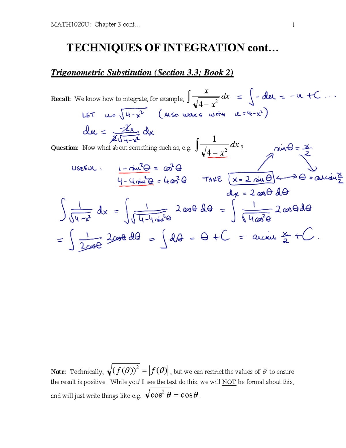 Lecture 3 For Calculus II 2022 - TECHNIQUES OF INTEGRATION cont ...