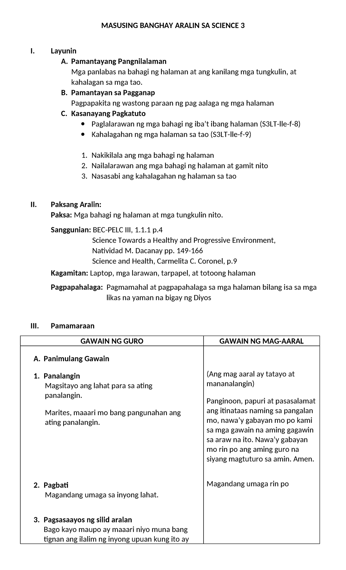 Masusing Banghay Aralin SA Science 3 - MASUSING BANGHAY ARALIN SA ...