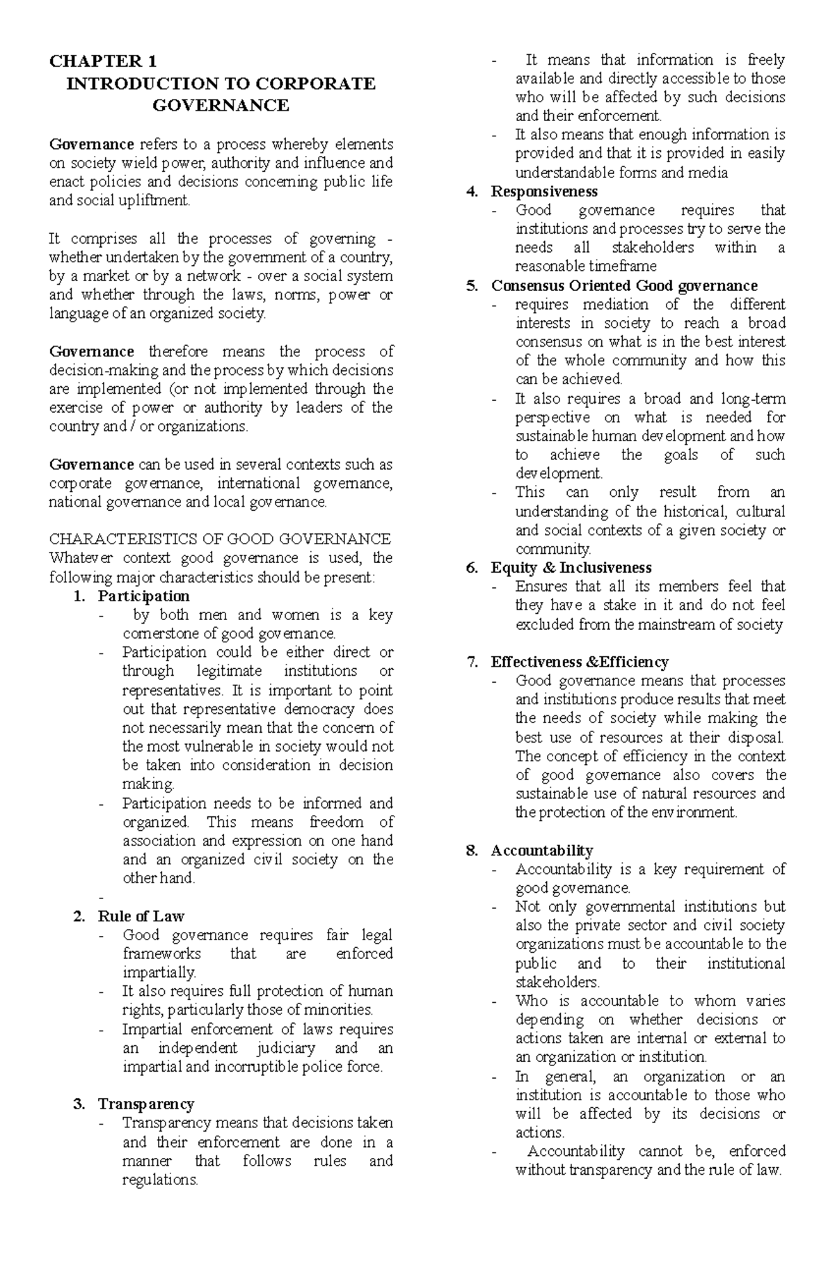 Corporate governance 1 3 - CHAPTER 1 INTRODUCTION TO CORPORATE ...