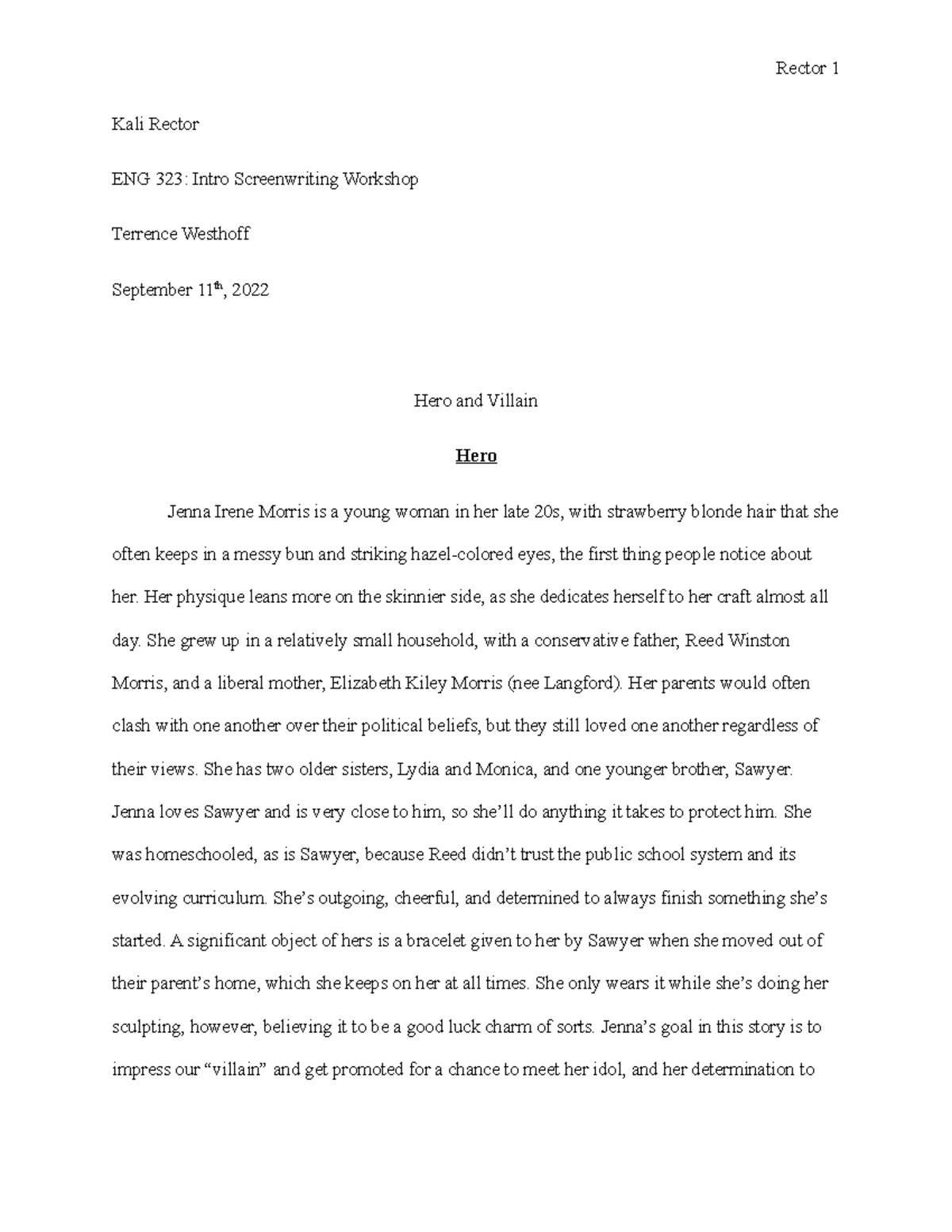 Eng 323 Module Two Hero And Villain Rector 1 Kali Rector Eng 323