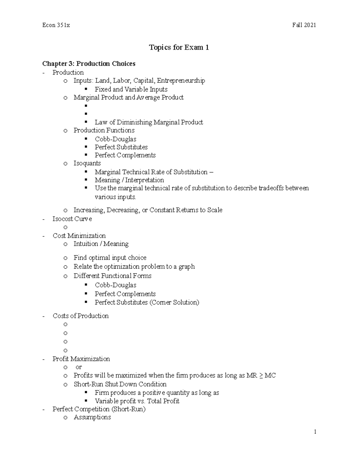 Topics for Exam 2 Hill study Topics for Exam 1 Chapter 3