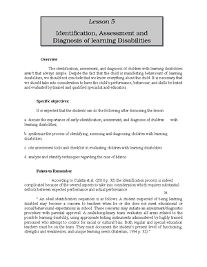 Lesson 1 Concepts of Learning Disability - Special Education - WMSU ...