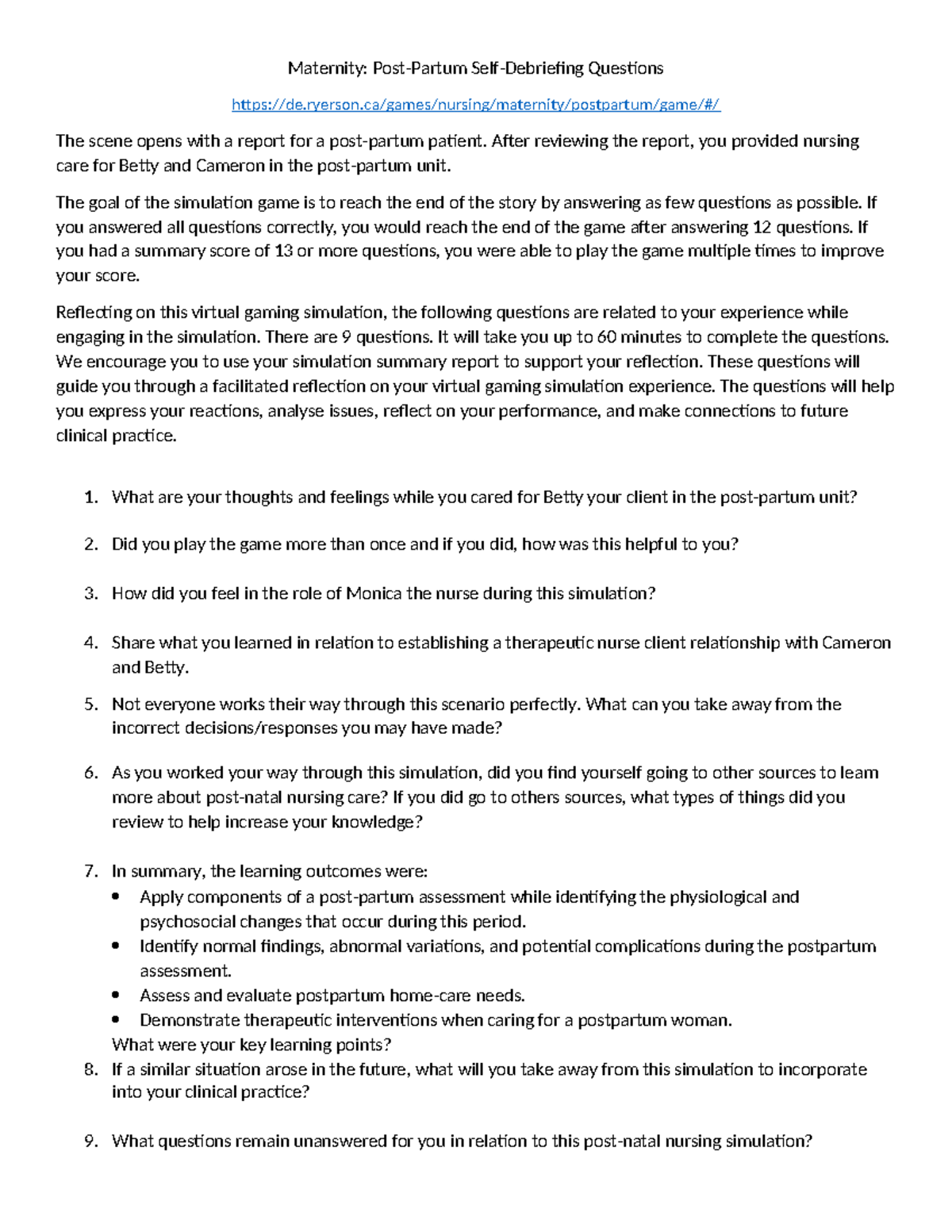 Postpartum Debriefing Questions - Maternity: Post-Partum Self ...