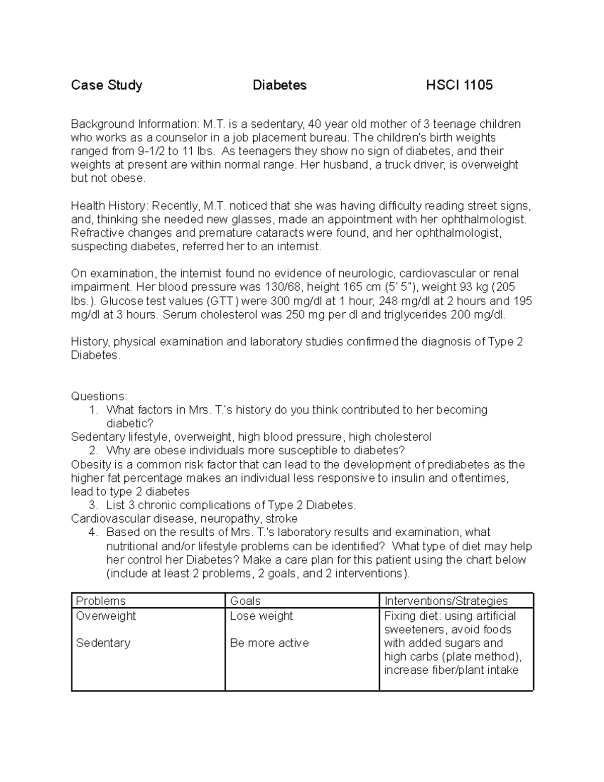 med surg case study diabetes