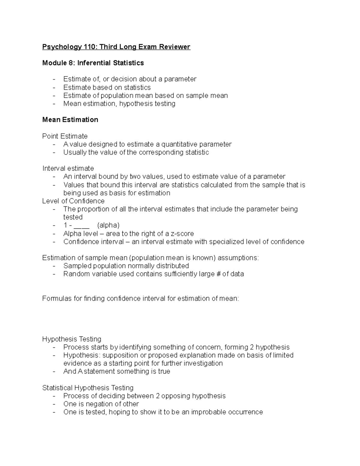 Psych 110 3rd Le Reviewer - Psychology 110: Third Long Exam Reviewer 