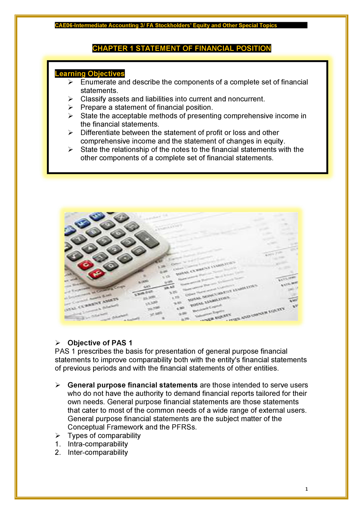 Chapter 1 Statement OF Financial Position - CHAPTER 1 STATEMENT OF ...