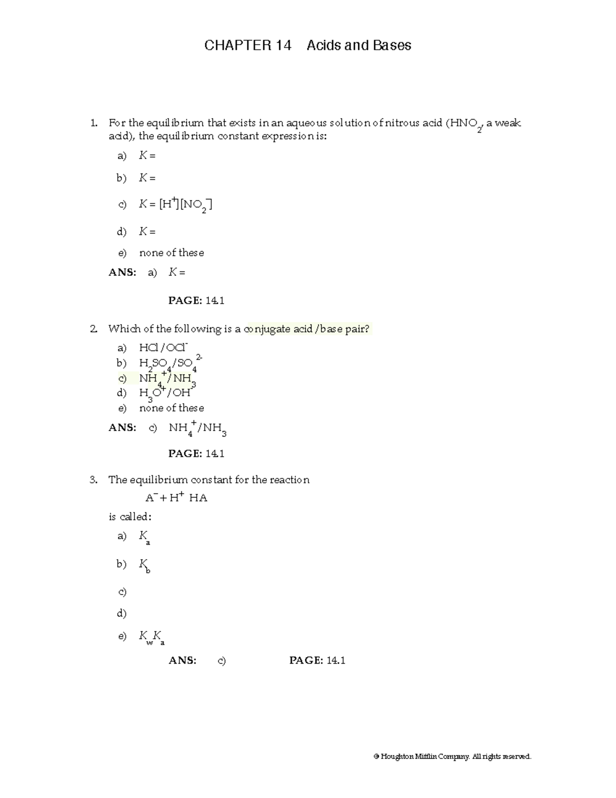 Tb14 chemistry question and answer - ! 1.! For the equilibrium that ...