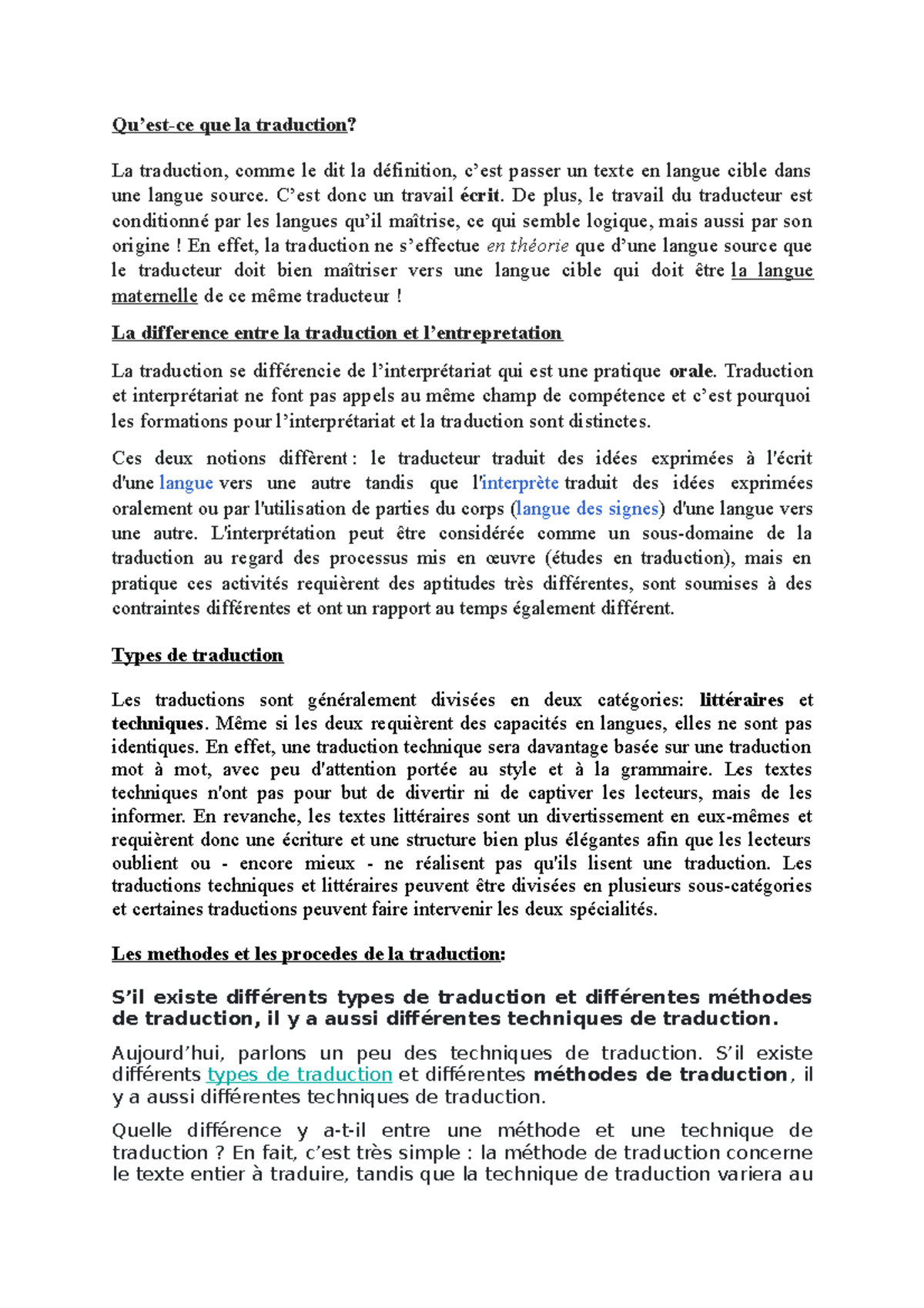 Translation material - It's a french document and it will help students ...
