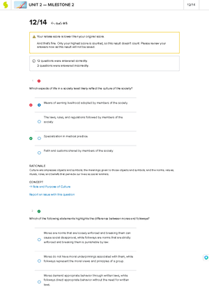 Sophia Sociology Milestone 1 - 1 13/15 That's 87% RETAKE 13 Questions ...