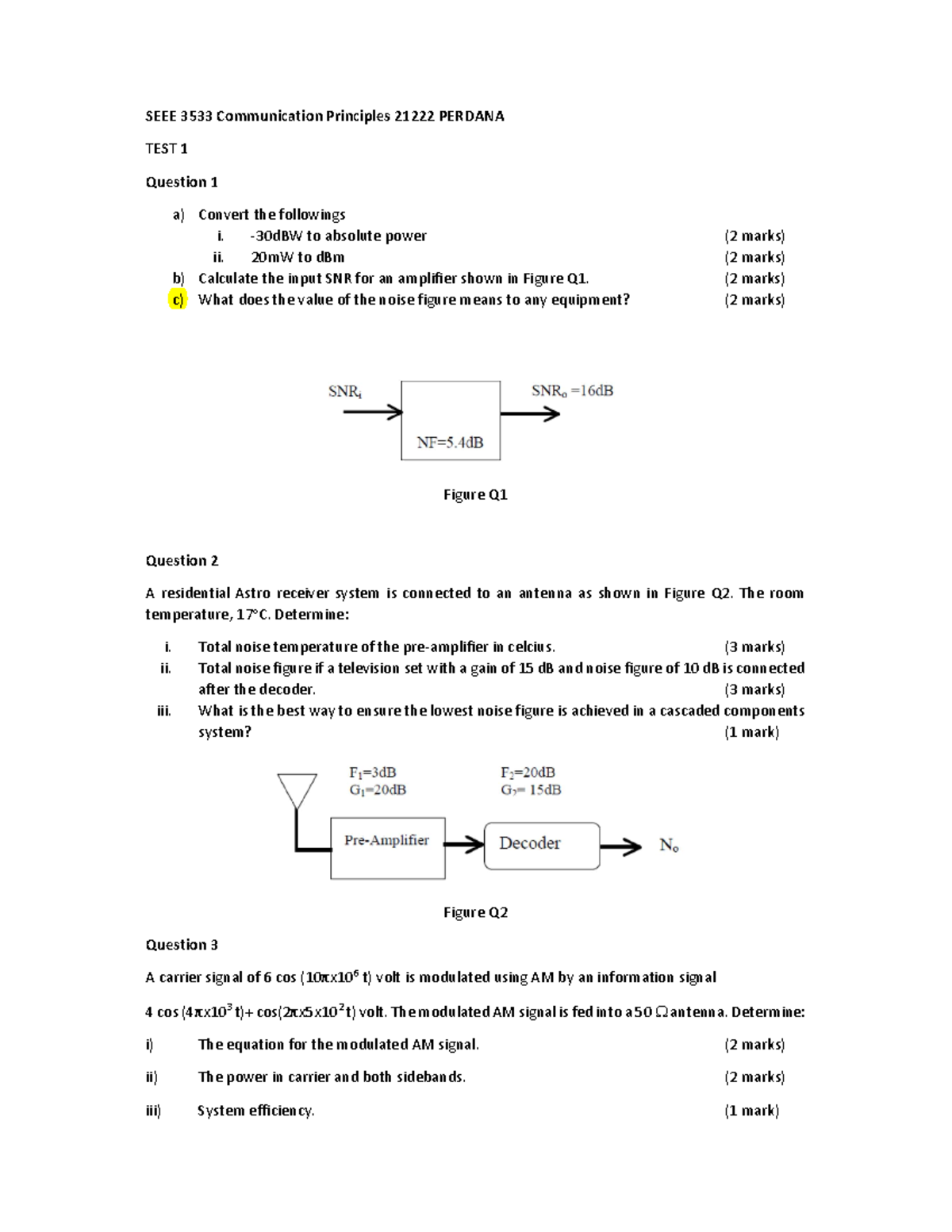 SEEE 3533 21222 Test 1 Perdana - SEEE 3533 Communication Principles ...