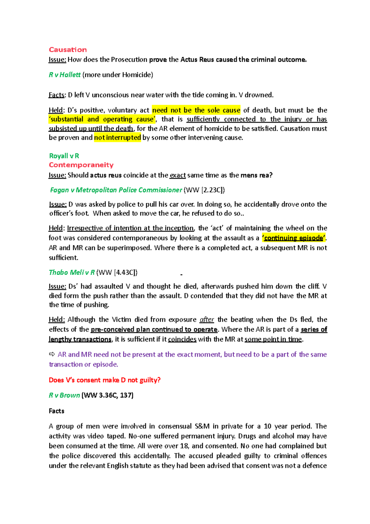 Criminal notes - Causation Issue: How does the Prosecution prove the ...