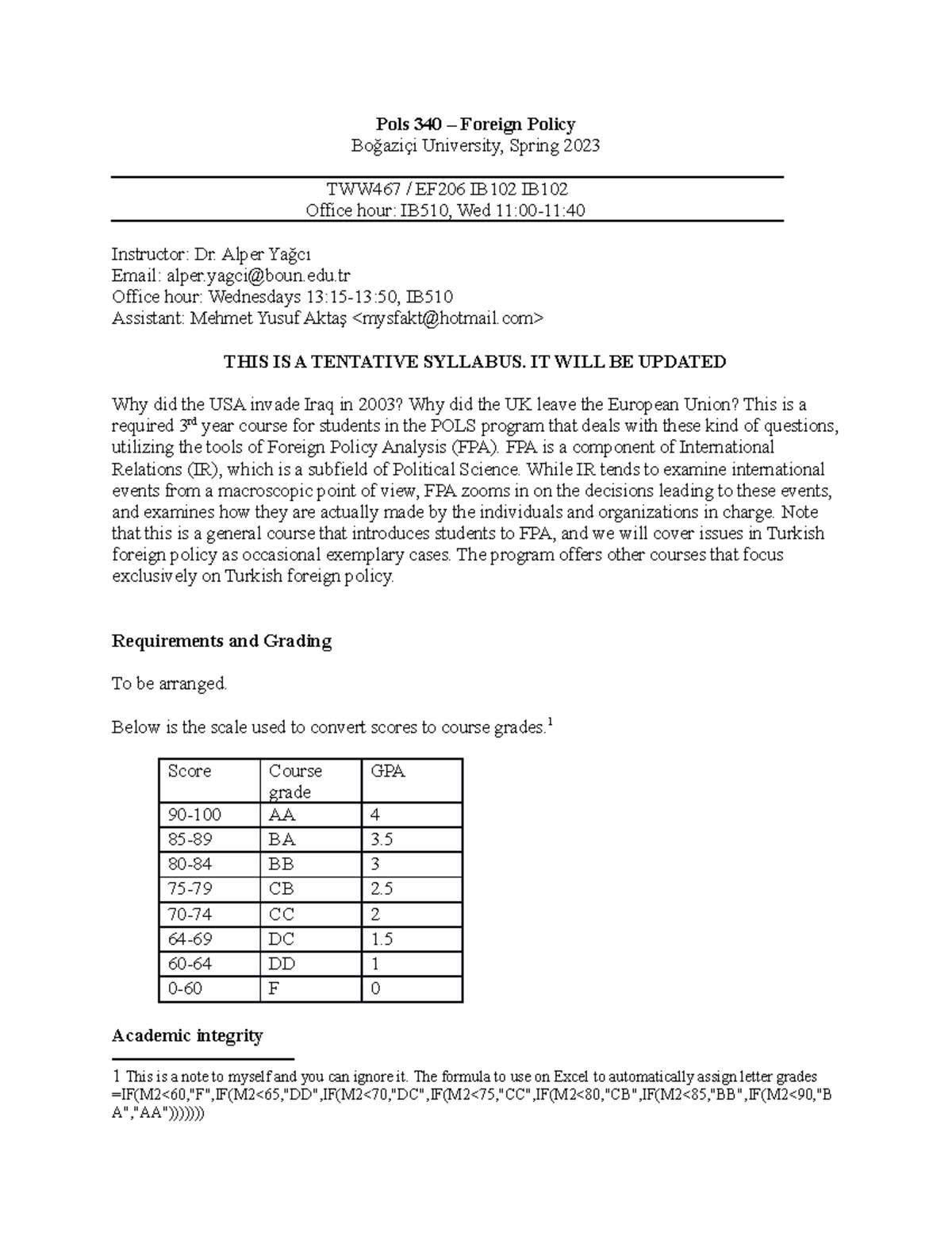 POLS 340 Spring 2023 syllabus - Pols 340 – Foreign Policy Boğaziçi ...