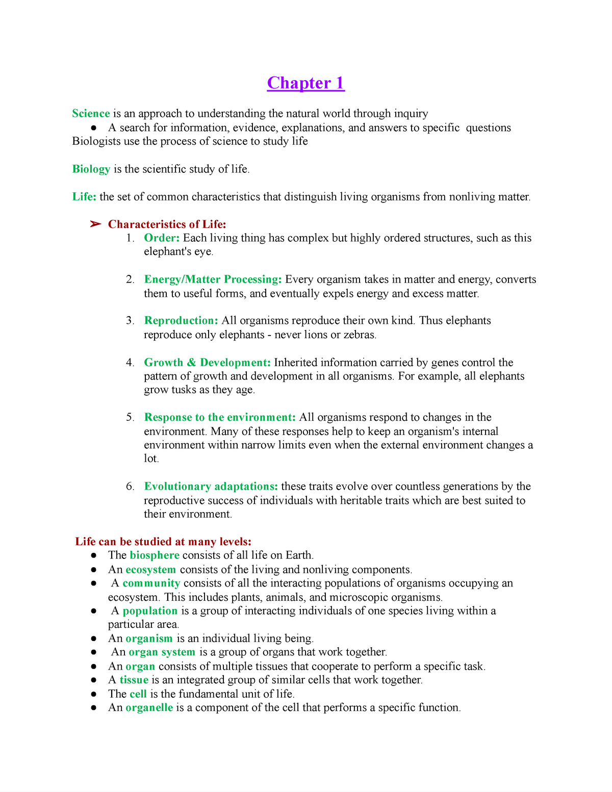 BIO Notes Chapter 1 - 6 - Google Docs - Chapter 1 Science is an ...