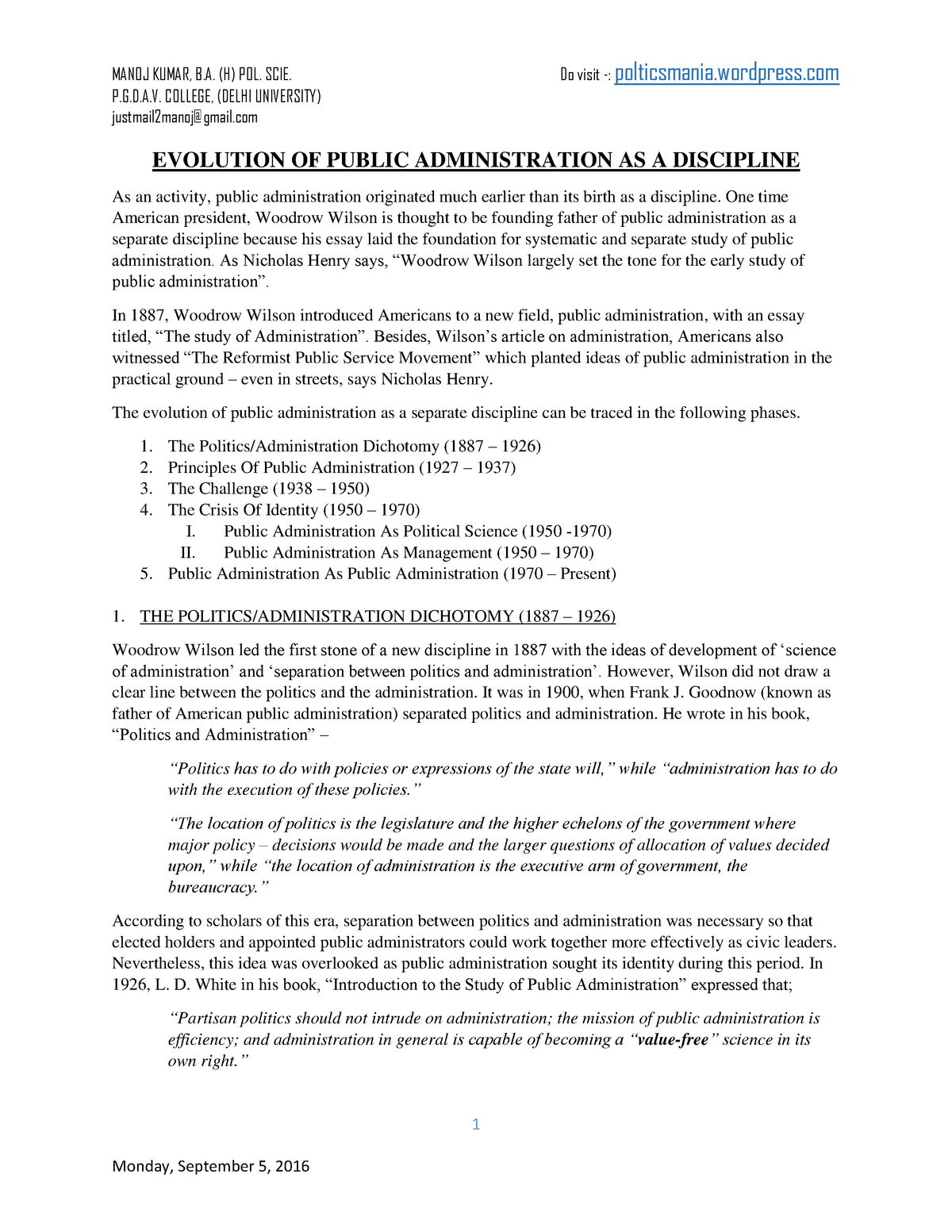 evolution of public administration as a discipline pdf