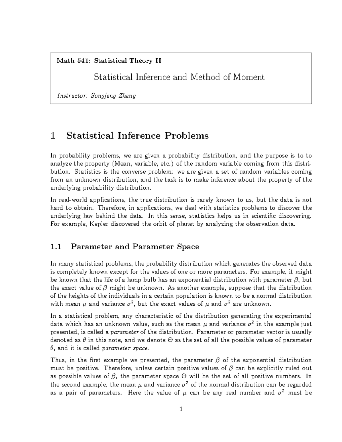methods of moments - Math 541: Statistical Theory II Statistical ...
