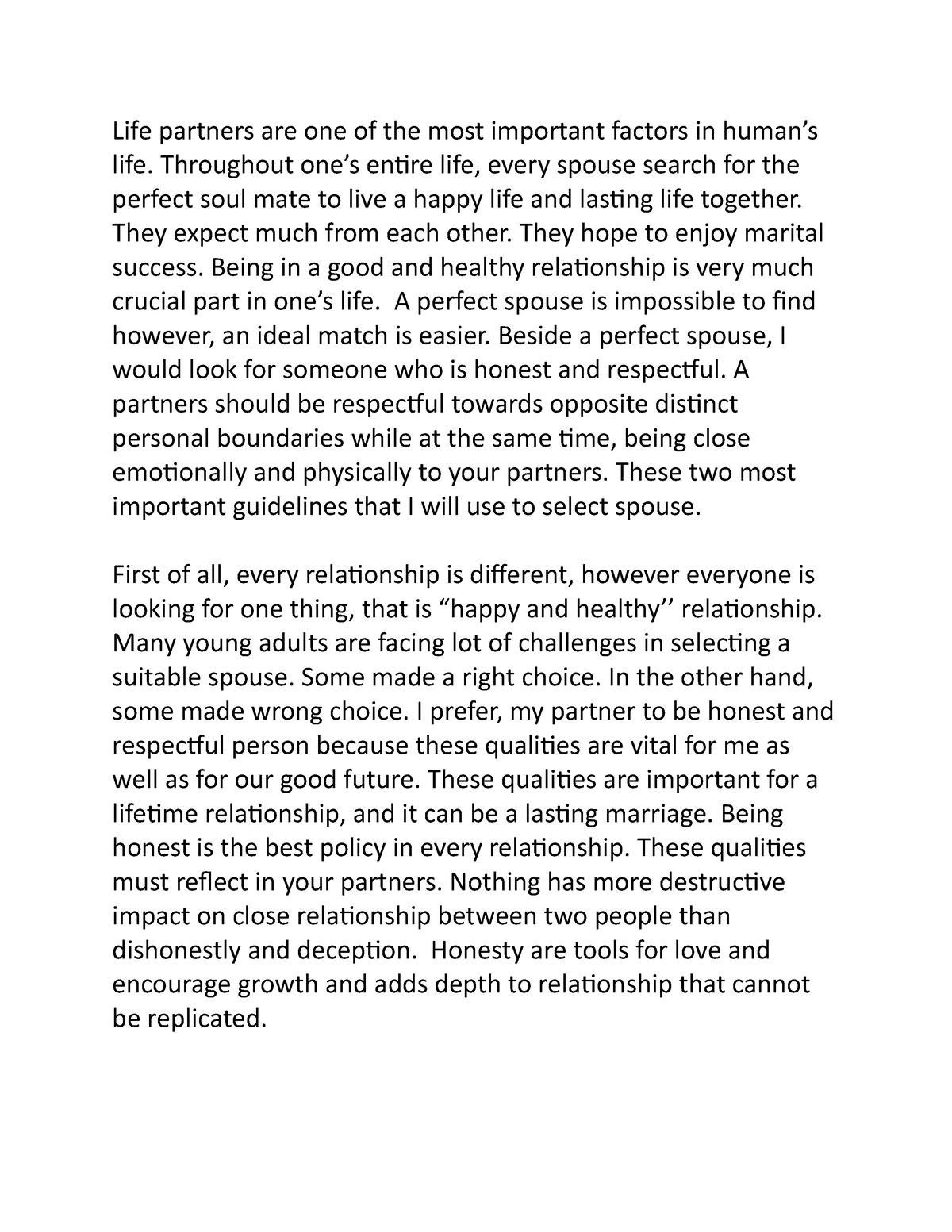 essay of life partner