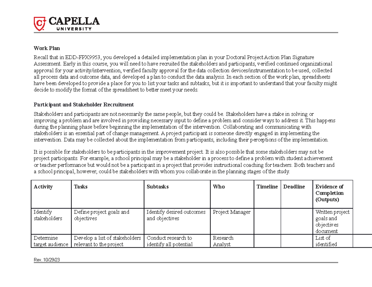Cf work plan implementation journal - Work Plan Recall that in EDD ...