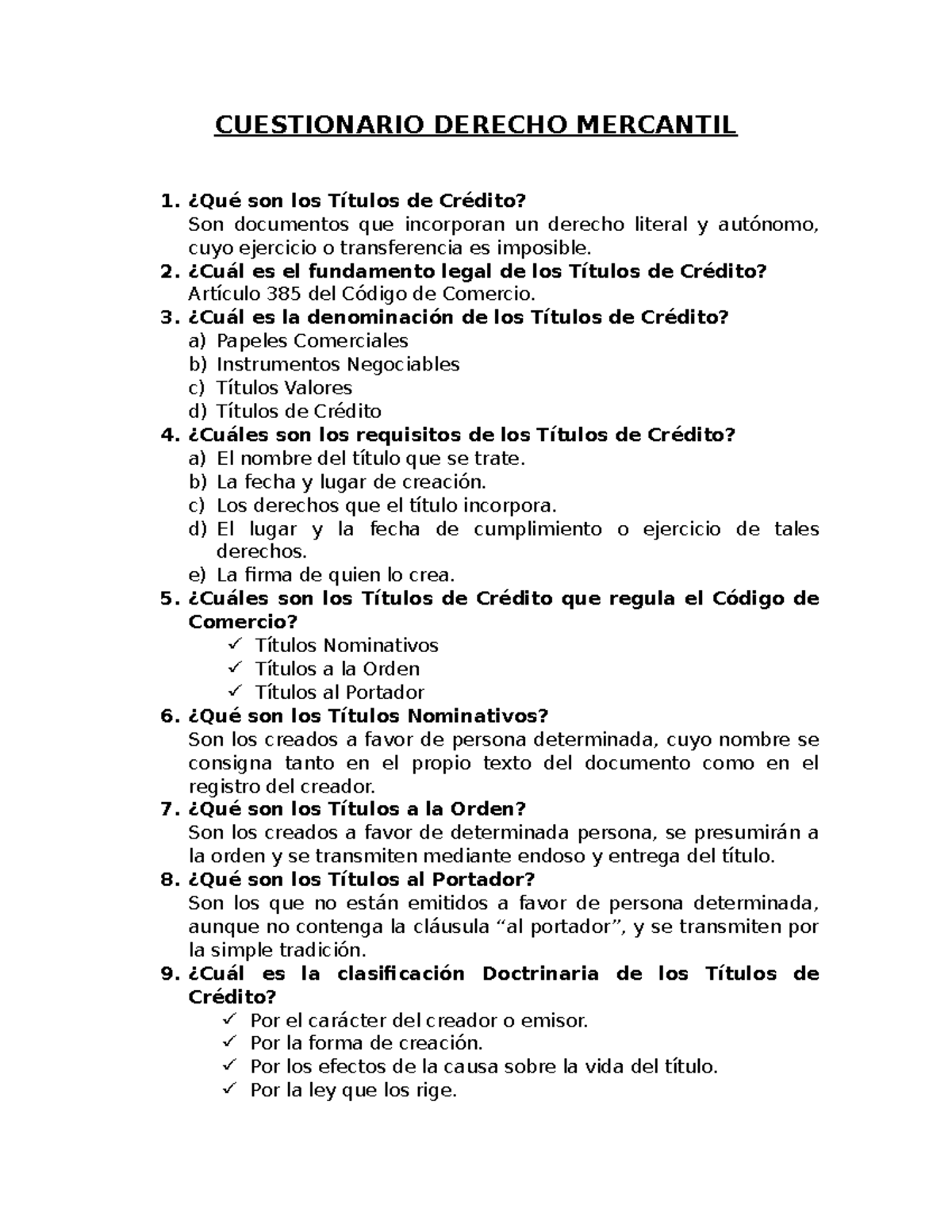 Cuestionario Derecho Mercantil - CUESTIONARIO DERECHO MERCANTIL ¿Qué ...