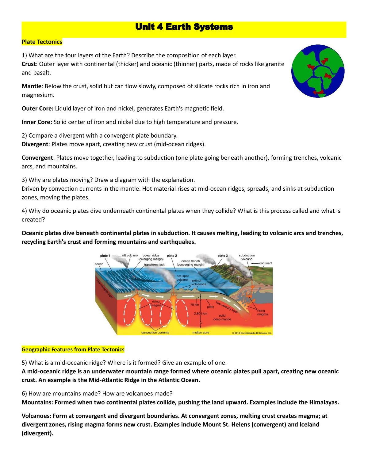 Unit 4 Earth Systems Review Packet - Unit 4 Earth Systems Plate ...