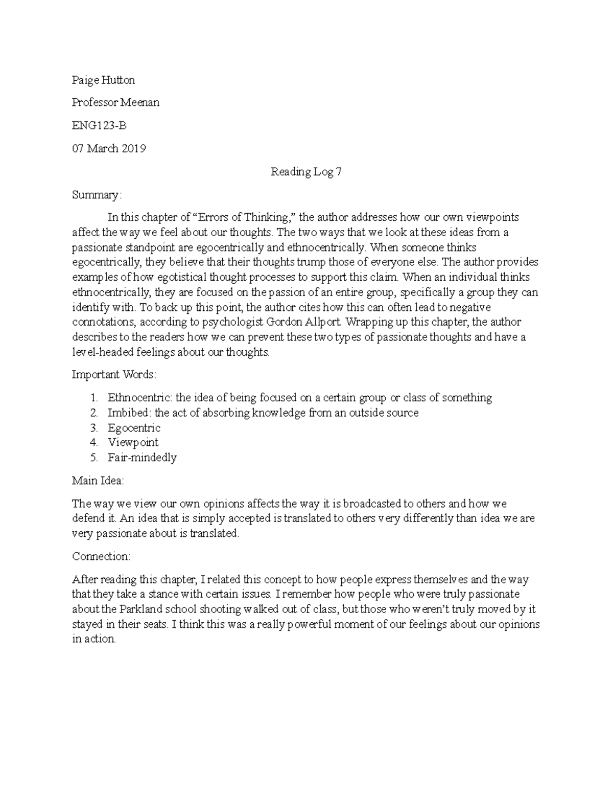 ENG123 Reading Log 7 Paige Hutton Professor Meenan ENG123 B 07 March