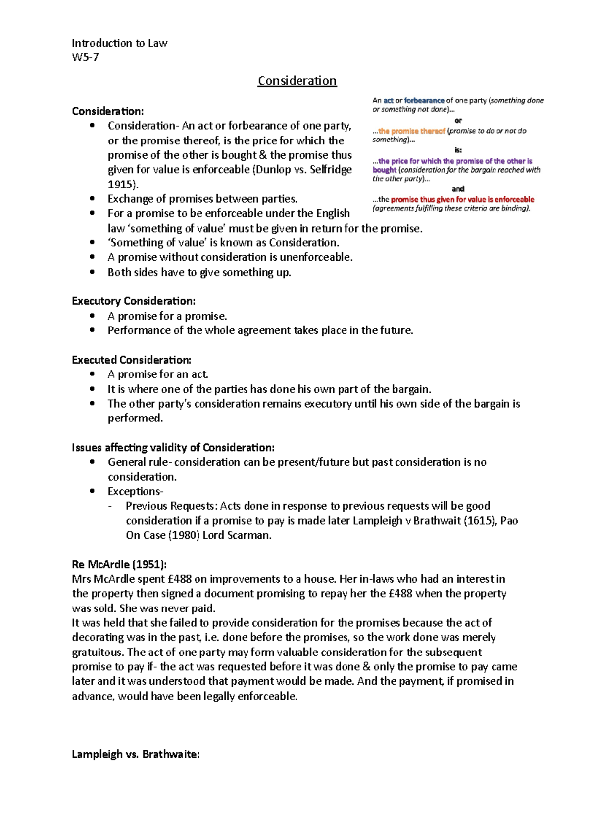 Introduction to Law - Introduction to Law W5- Consideration ...