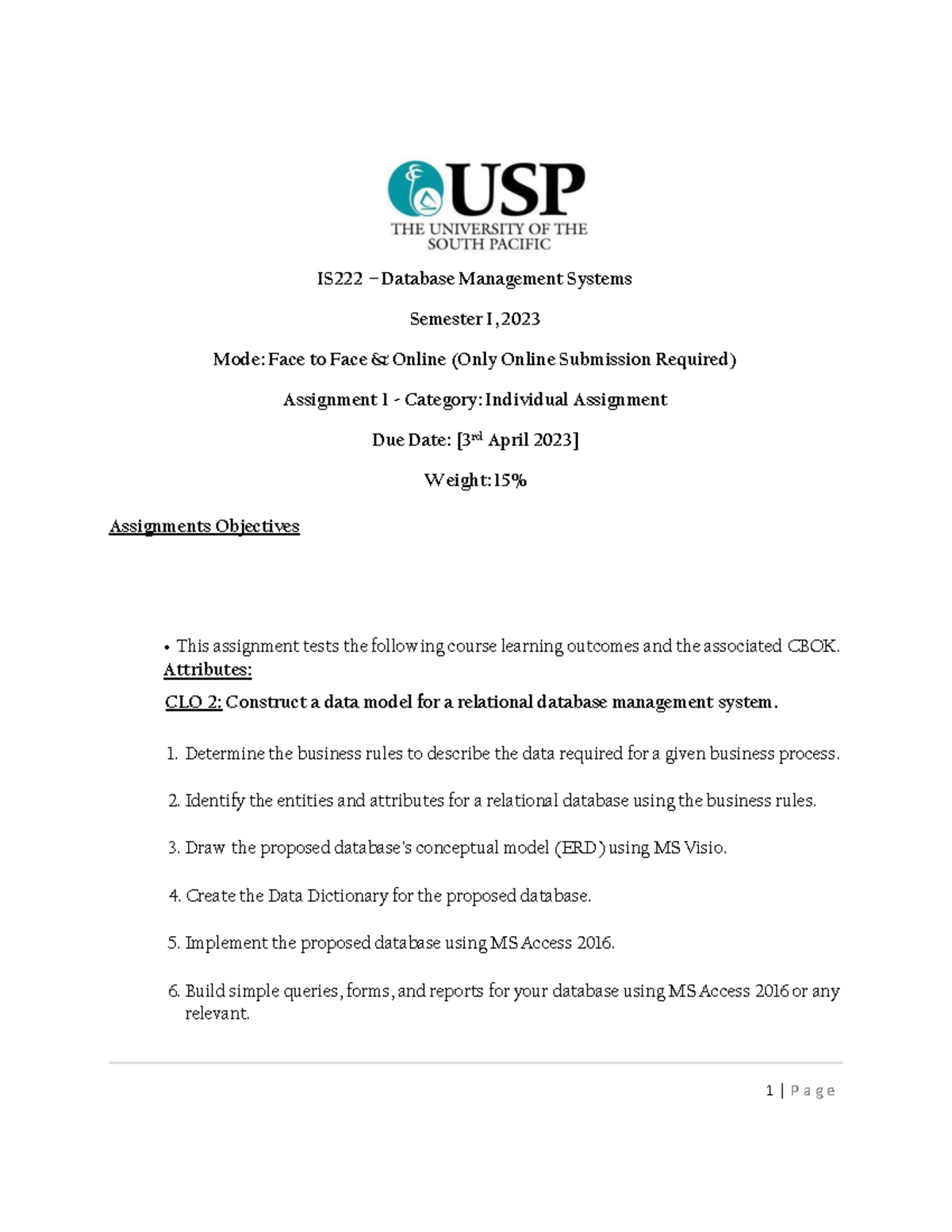 Assignment 1 S12023 - 1 | P a g e IS222 – Database Management Systems ...