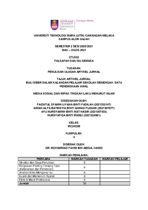 Assignment Group 1 RCS2554A - KERTAS KERJA CTU 554 PENGHAYATAN ETIKA ...