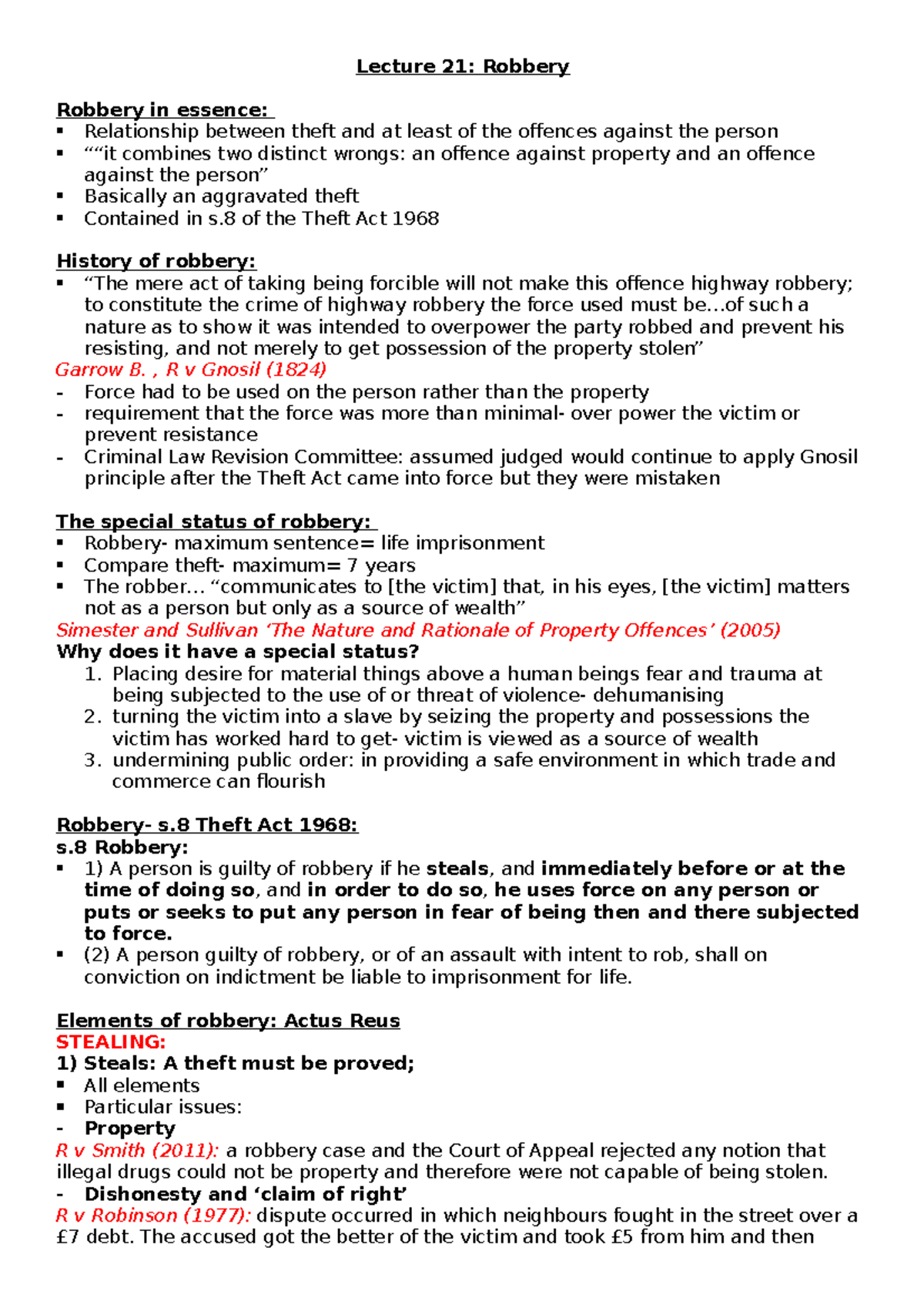 Lecture 21- Robbery - Lecture 21: Robbery Robbery in essence ...