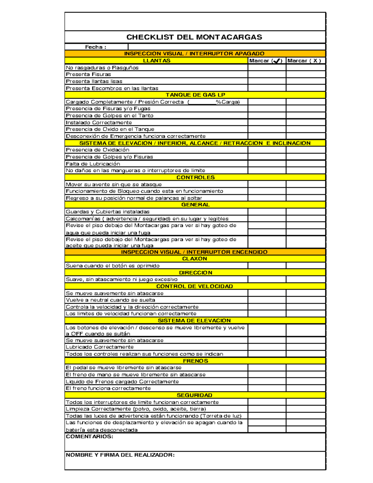 Tarea 1 Checklist - Actividades de técnica - Marcar ( ) Marcar ( X ...