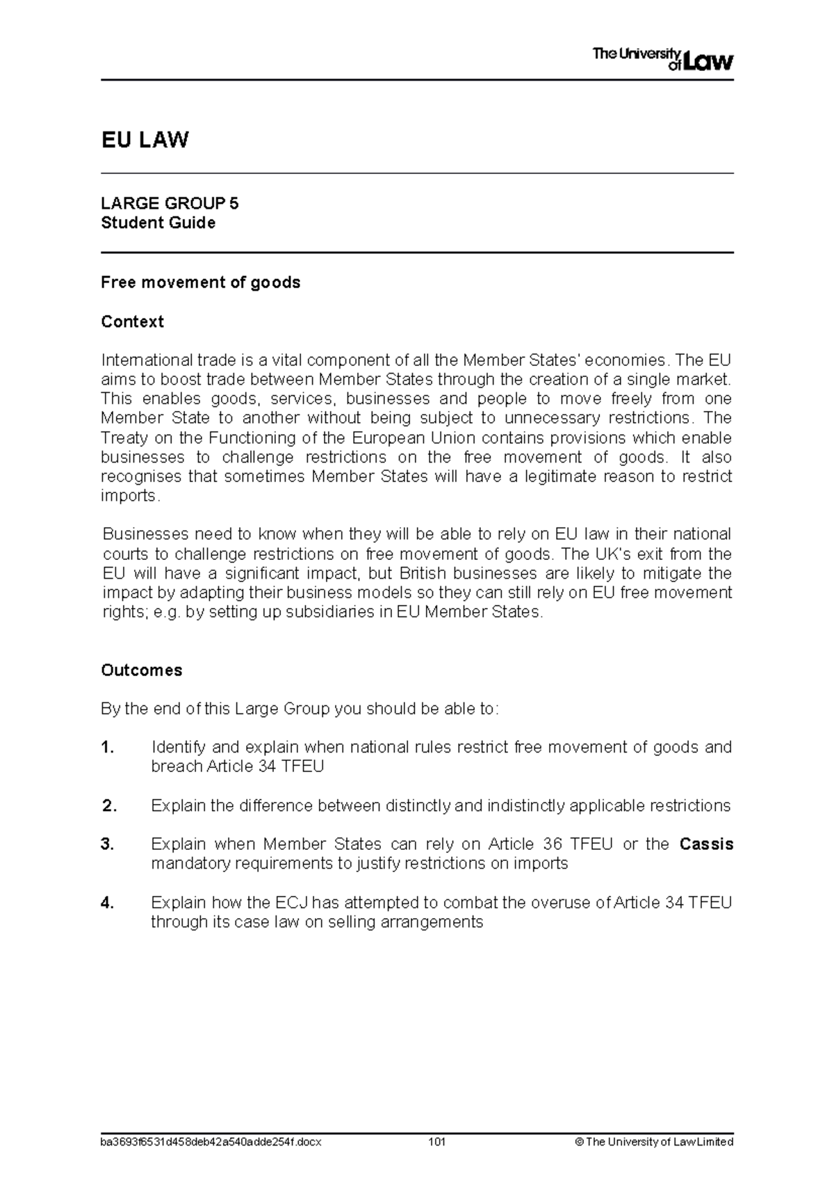 2021 eu level 4 lg05 ce01 student guide - EU LAW LARGE GROUP 5 Student ...