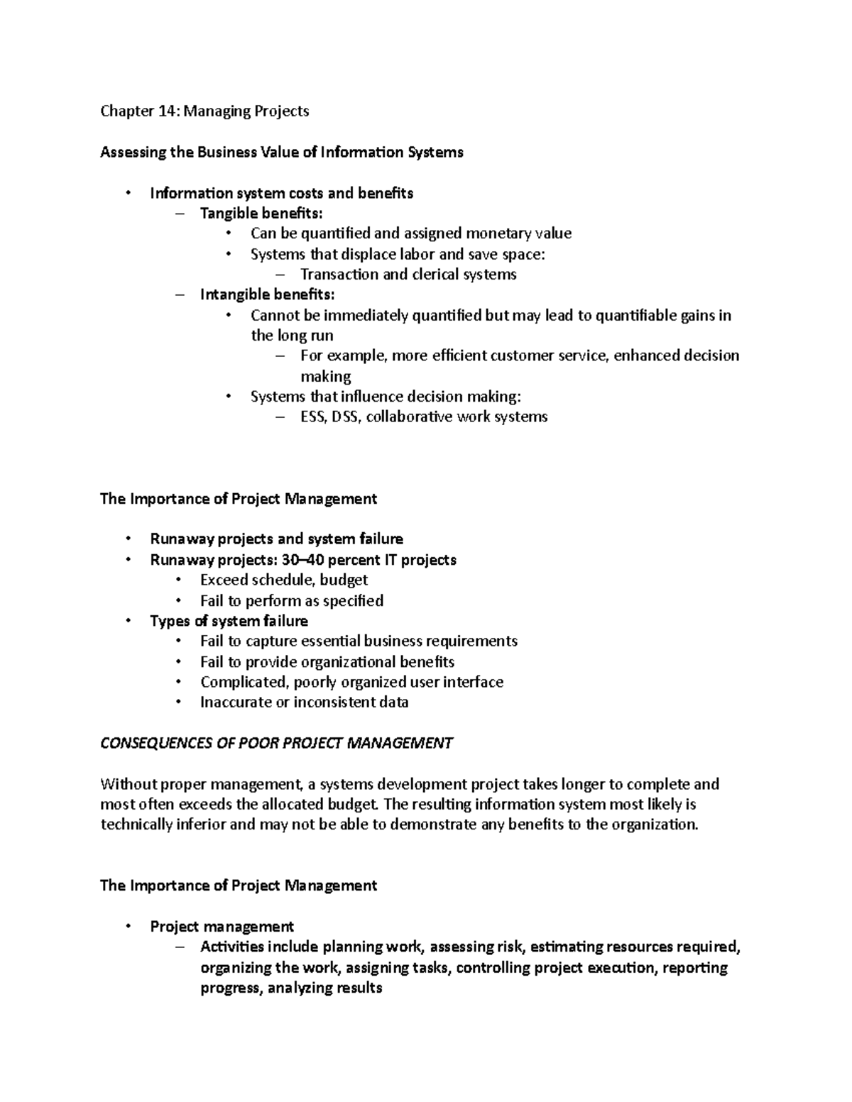 Chapter 14 Managing Projects - Chapter 14: Managing Projects Assessing ...