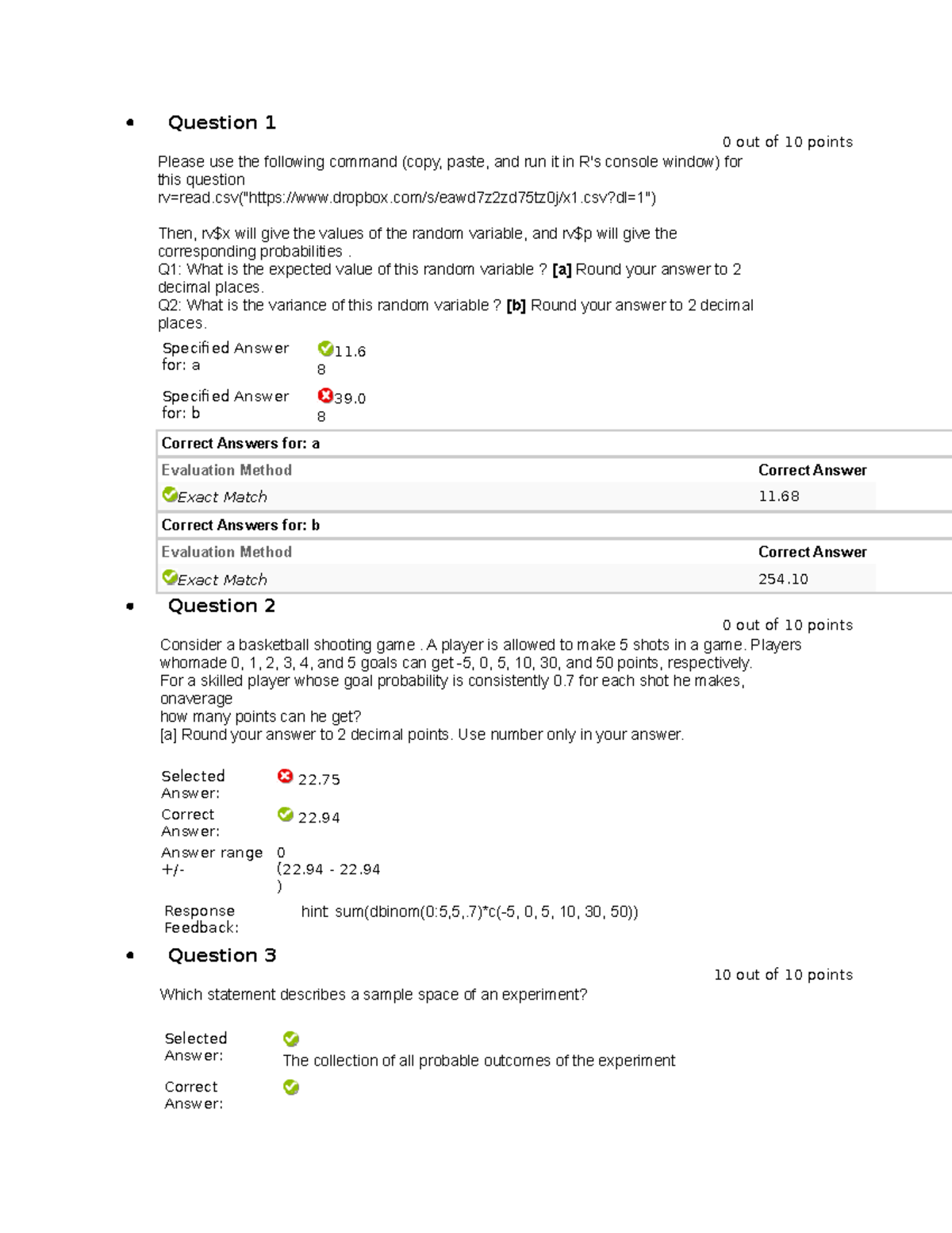 Stats Mock Quiz - Question 1 0 out of 10 points Please use the ...