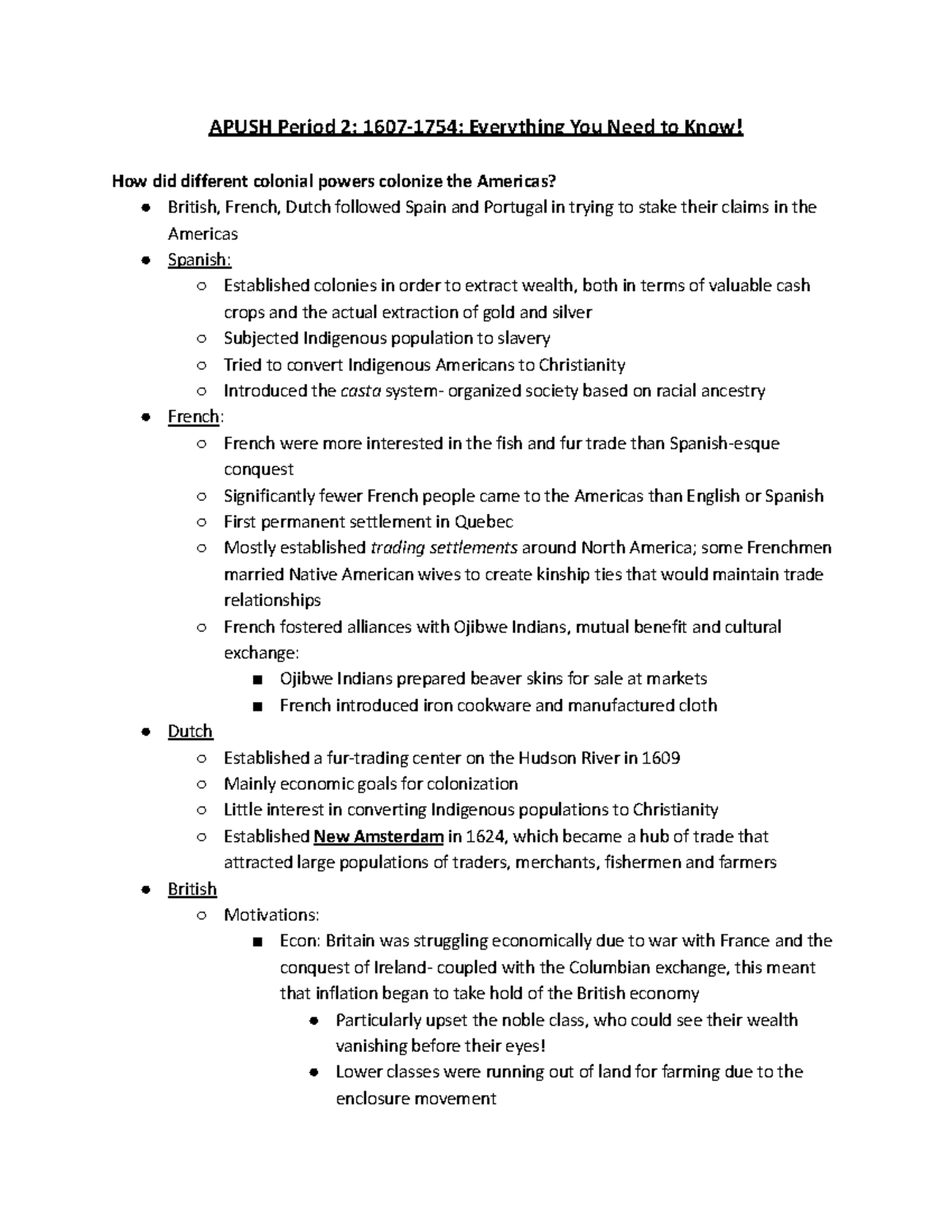 APUSH Period 2 1607-1754 - Study Guide - APUSH Period 2: 1607-1754 ...