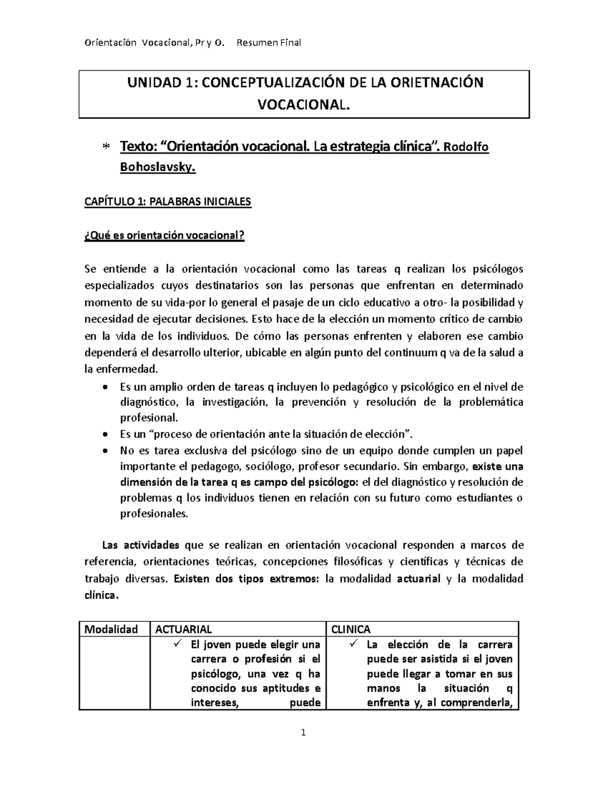 Resumen Final Orientación Vocacional - Vocacional, Pr Y O. Resumen ...