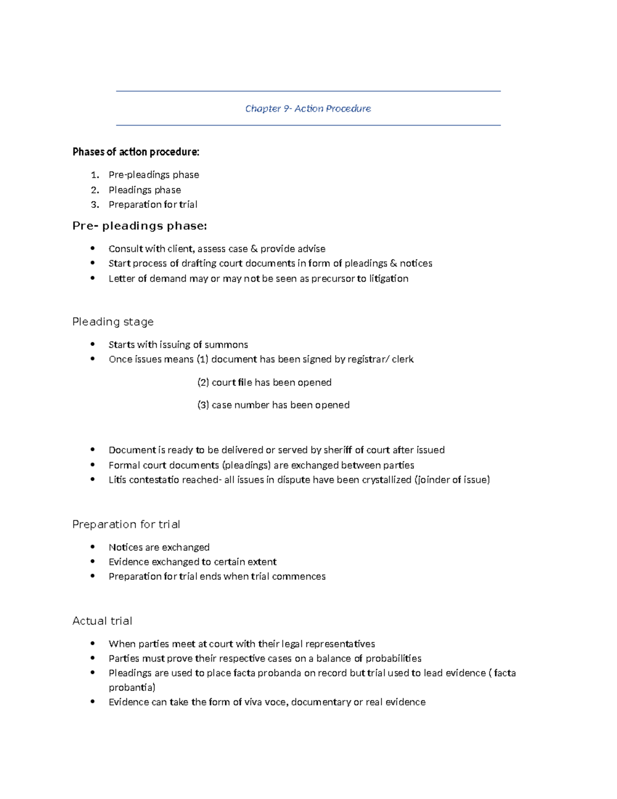 Civil Procedure - Unit 9 Action procedure - Chapter 9- Action Procedure ...