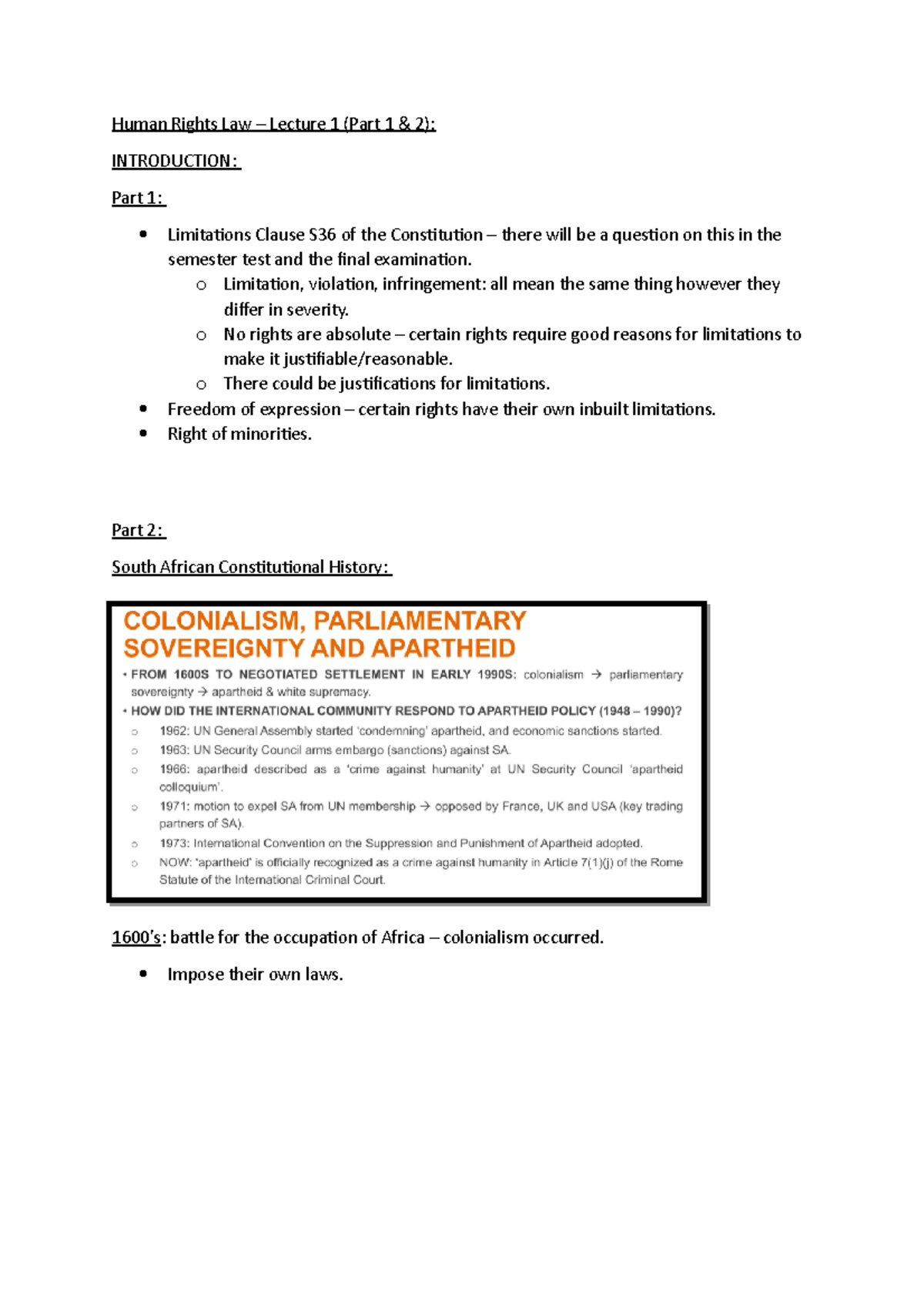 Human Rights Law - Lecture 1 (Part 1 & 2) - HRT41B0 - UJ - Studocu