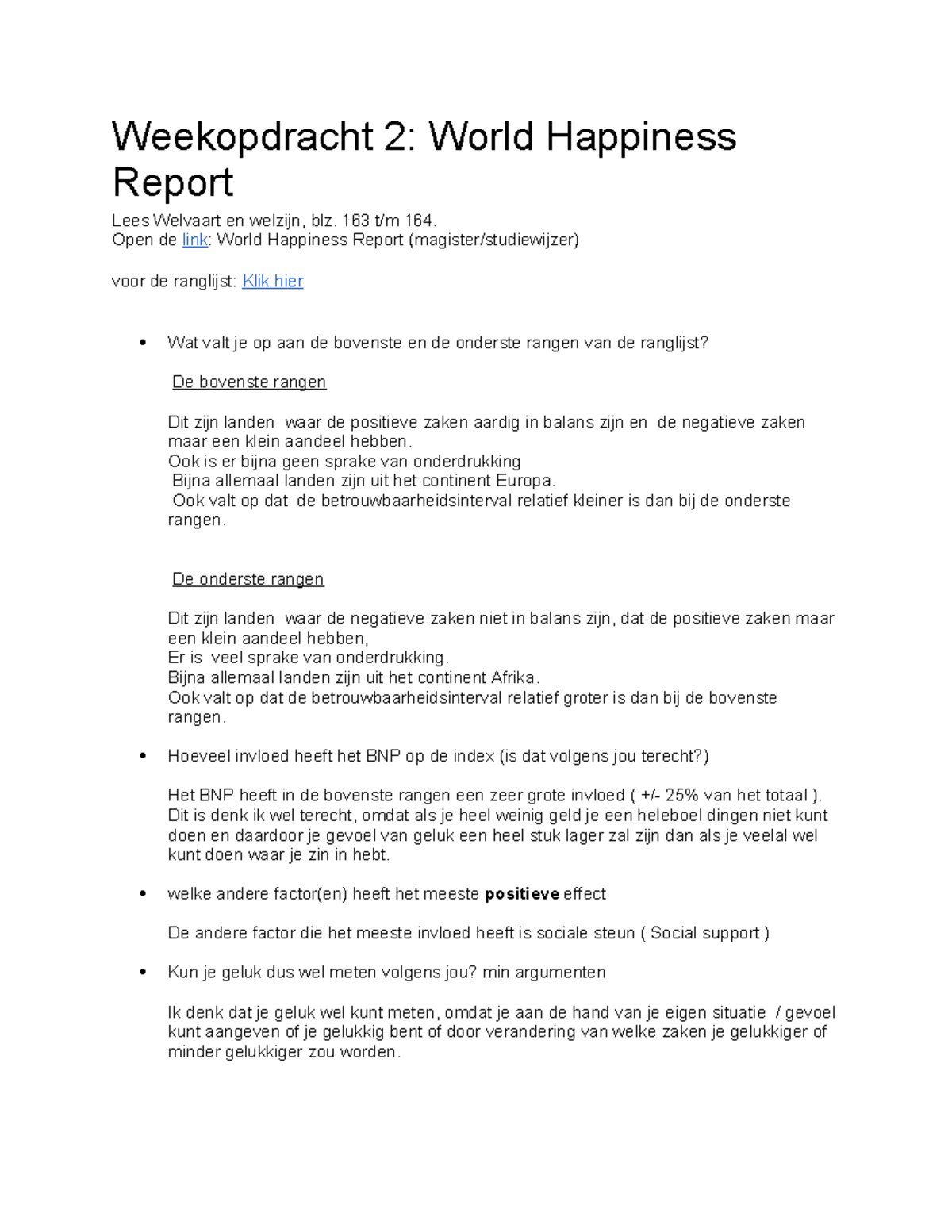 Geluk Weekopdracht 2 - Opdracht - Weekopdracht 2: World Happiness ...