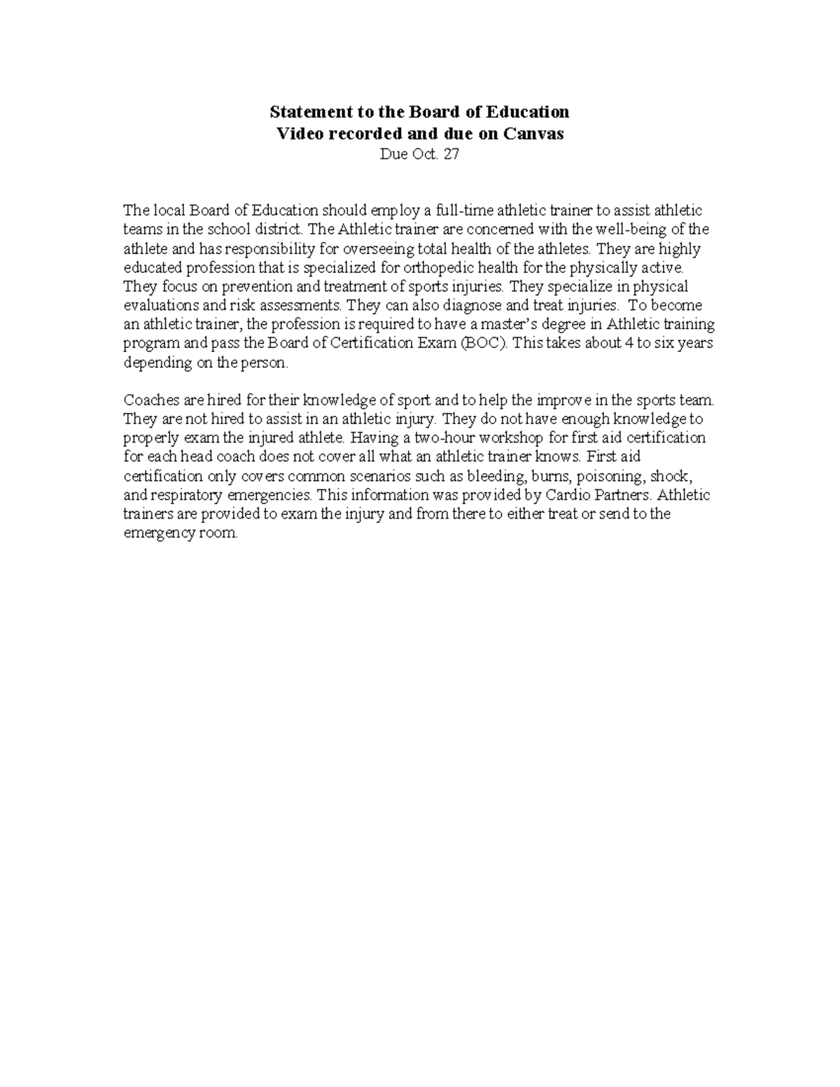 Board of Education KHP200 Statement to the Board of Education Video