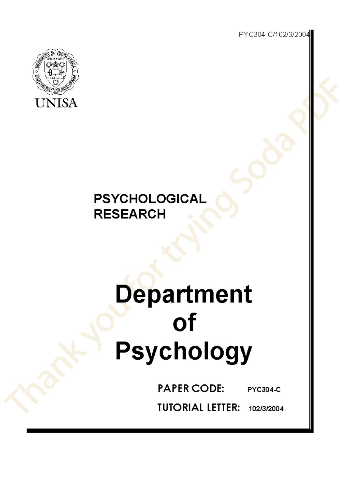 Mock exam PAPERS - PSYCHOLOGICAL RESEARCH Department of Psychology ...