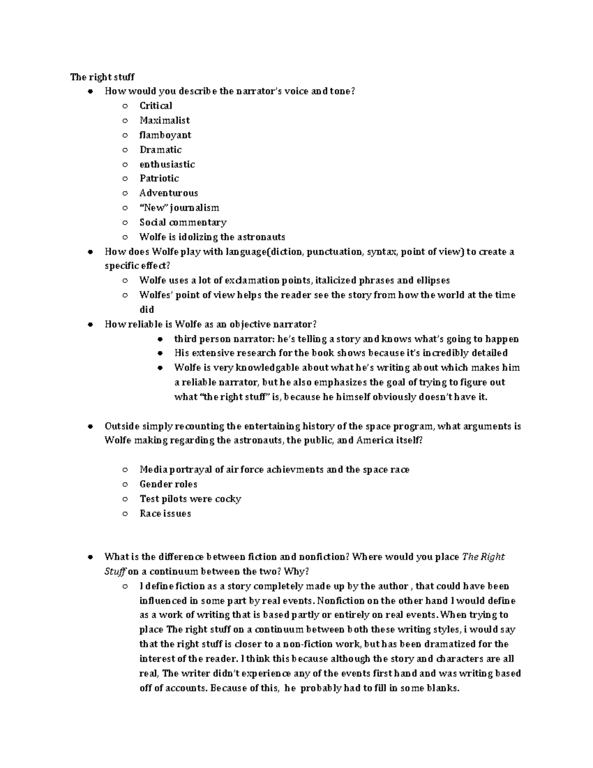 Ap english summer work The right stuff How would you describe the