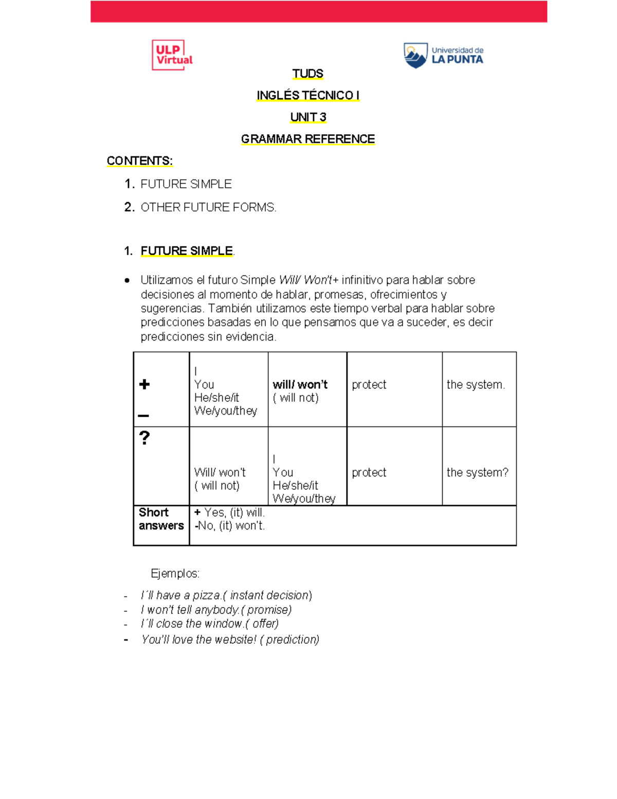 Grammar Reference UNIT 3 - TUDS INGLÉS TÉCNICO I UNIT 3 GRAMMAR ...
