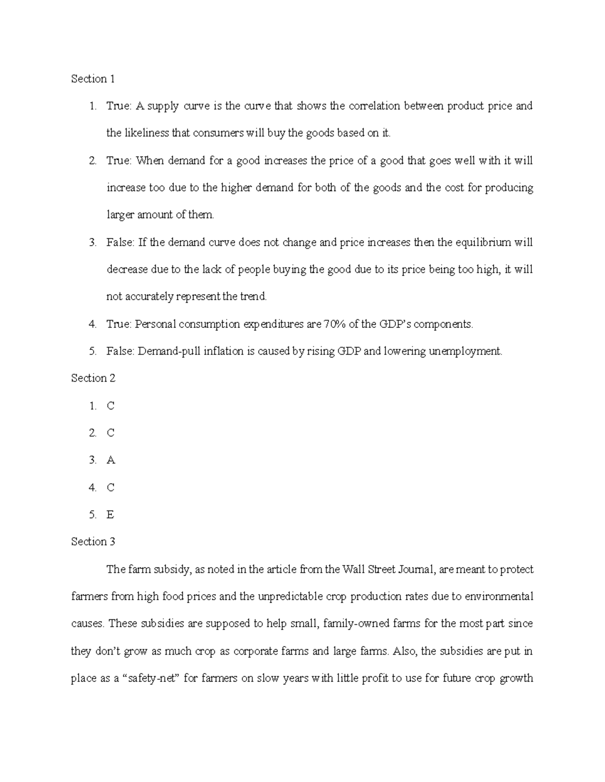 Econ 100 4 CM Problem Set 2 Section 1 1 True A Supply Curve Is The