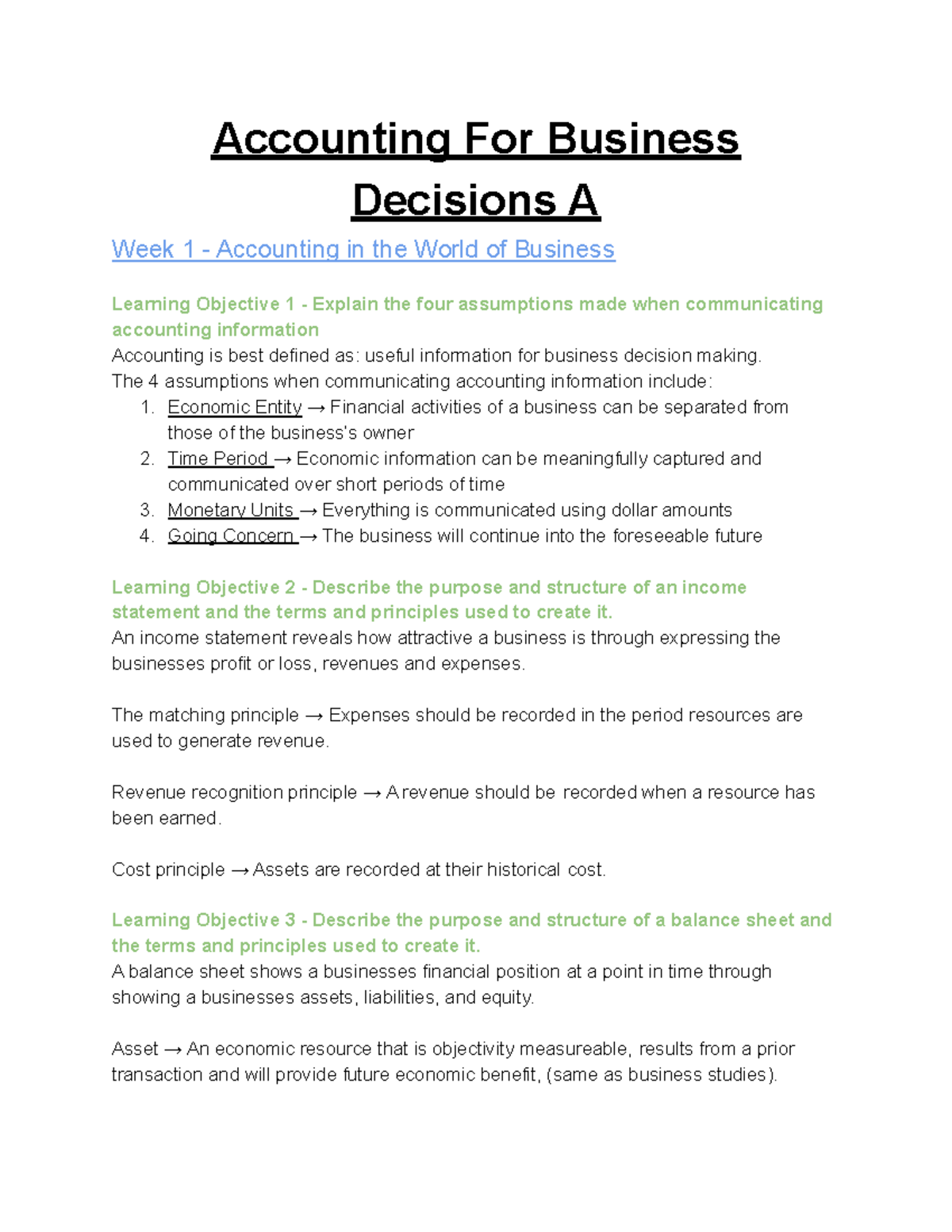 Accounting For Business Decisions A Notes Accounting For Business