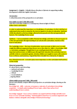 Assignment 1 - English - Section 1 (part 2) - Section 1 Critical ...