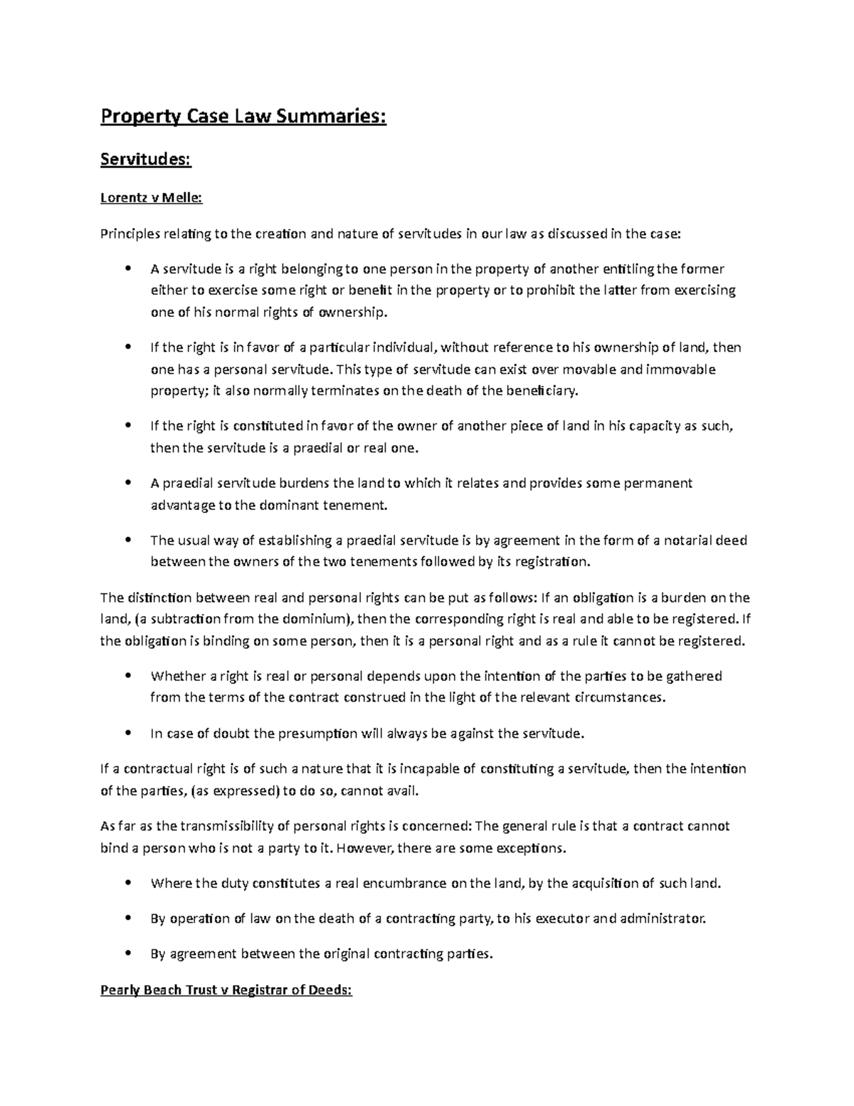 Property case summaries Property Case Law Summaries Servitudes