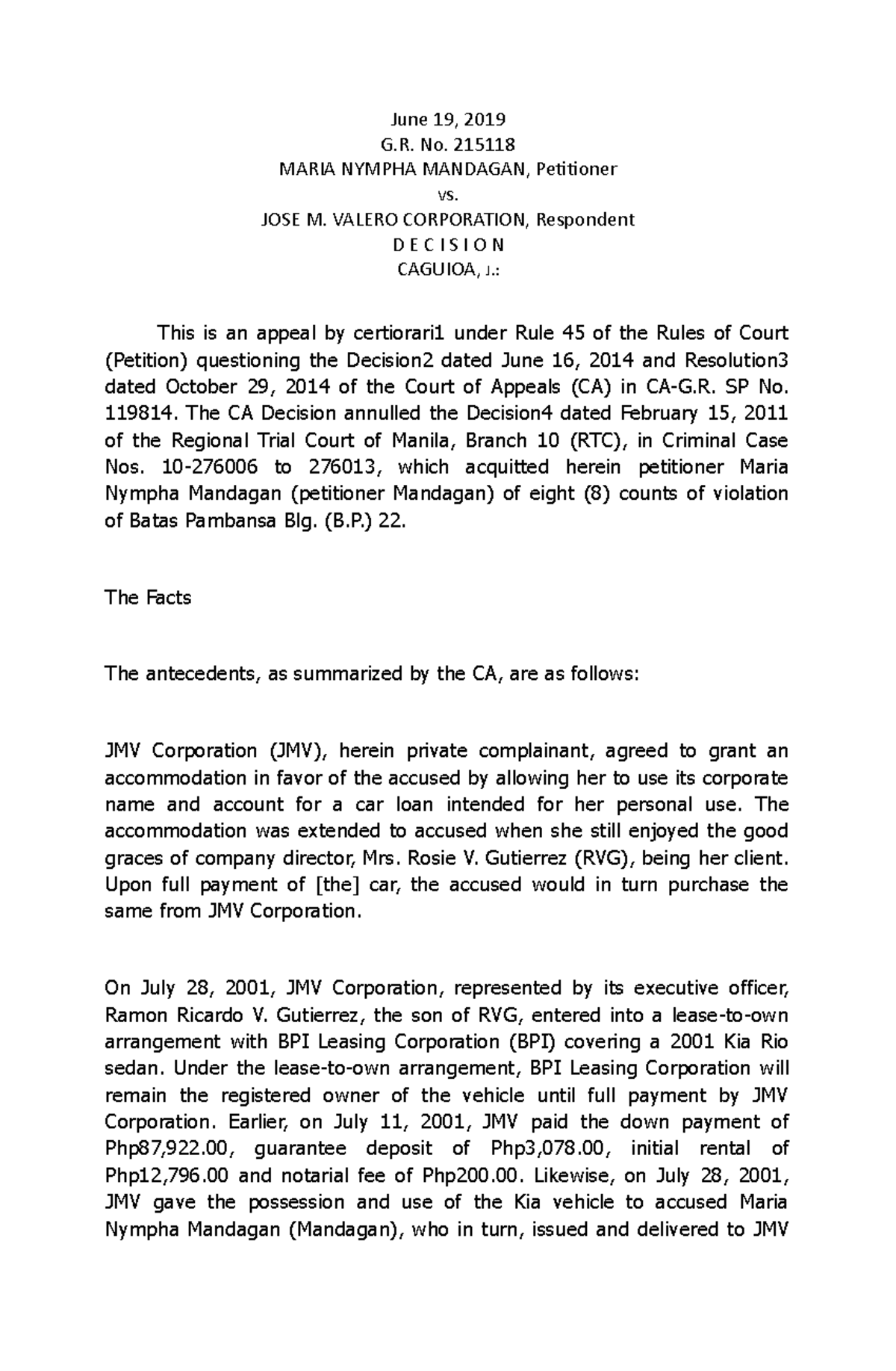 Case-BP22 - Case about Batas Pambansa 22 - Law On Obli, Cont & Bas ...