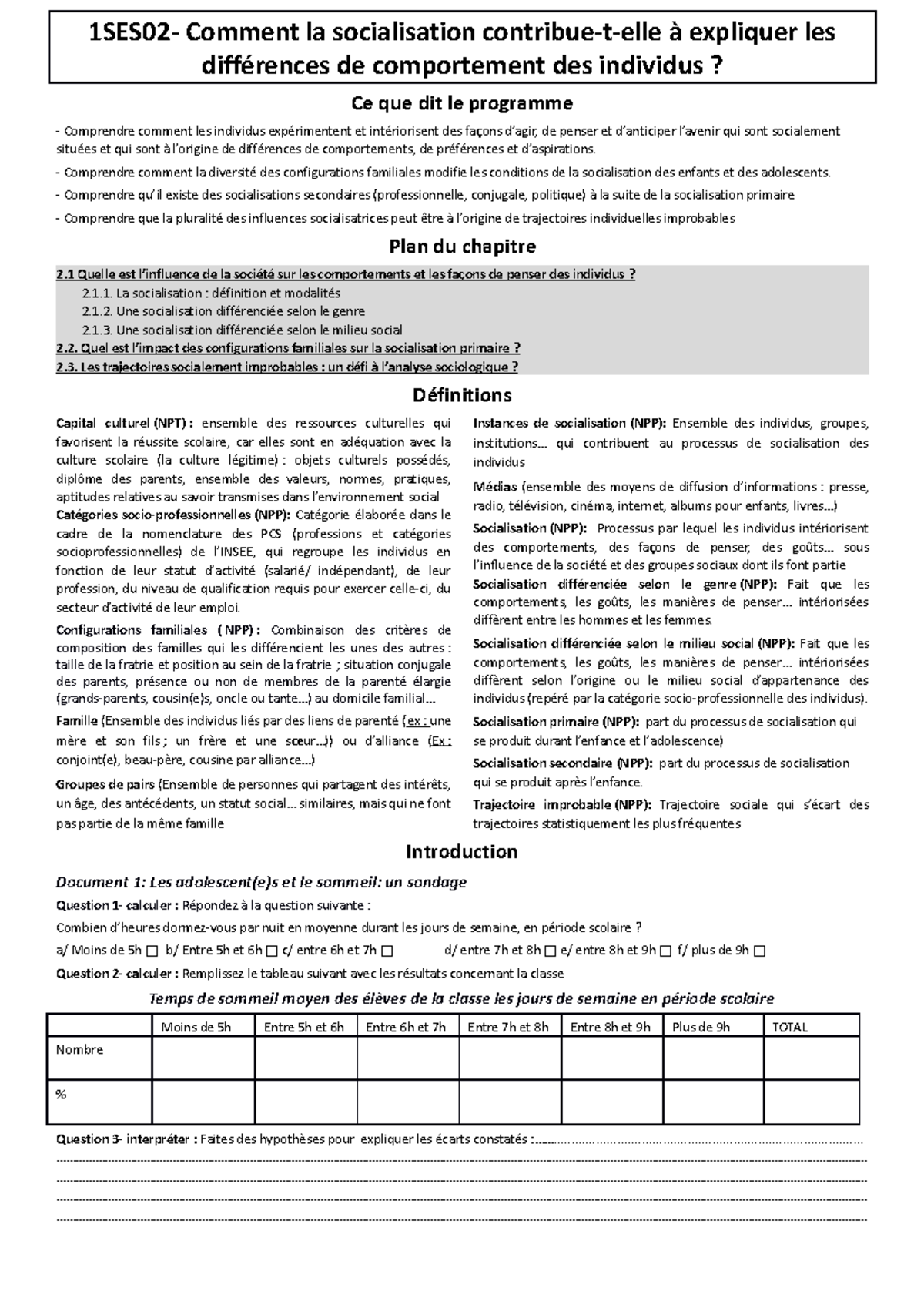 1C02 Socialisation Docs V élèves - 1SES02- Comment La Socialisation ...