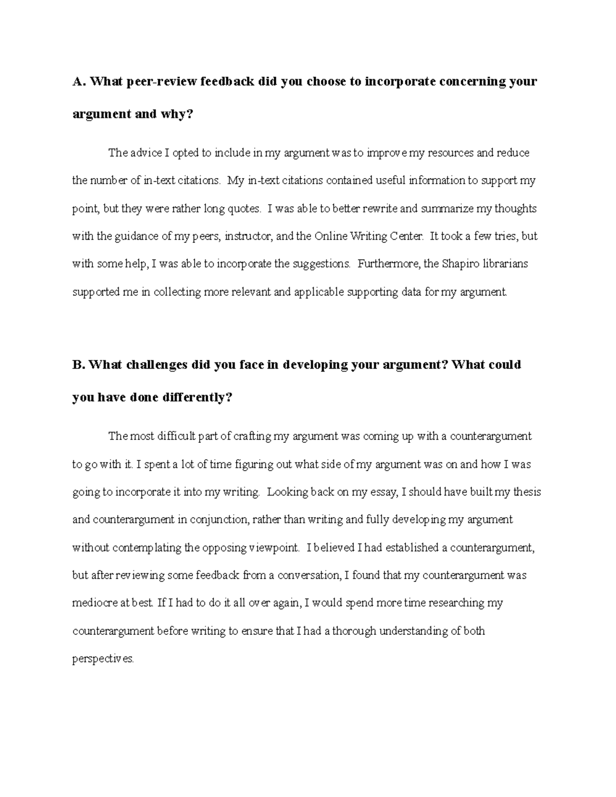 8-4 reflection ENG - A. What peer-review feedback did you choose to ...